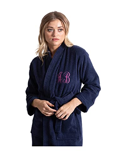 Image of Turkuoise Soft & Absorbent Towel Robe, 100% Cotton Turkish Terry Cloth Kimono Bathrobes for Women