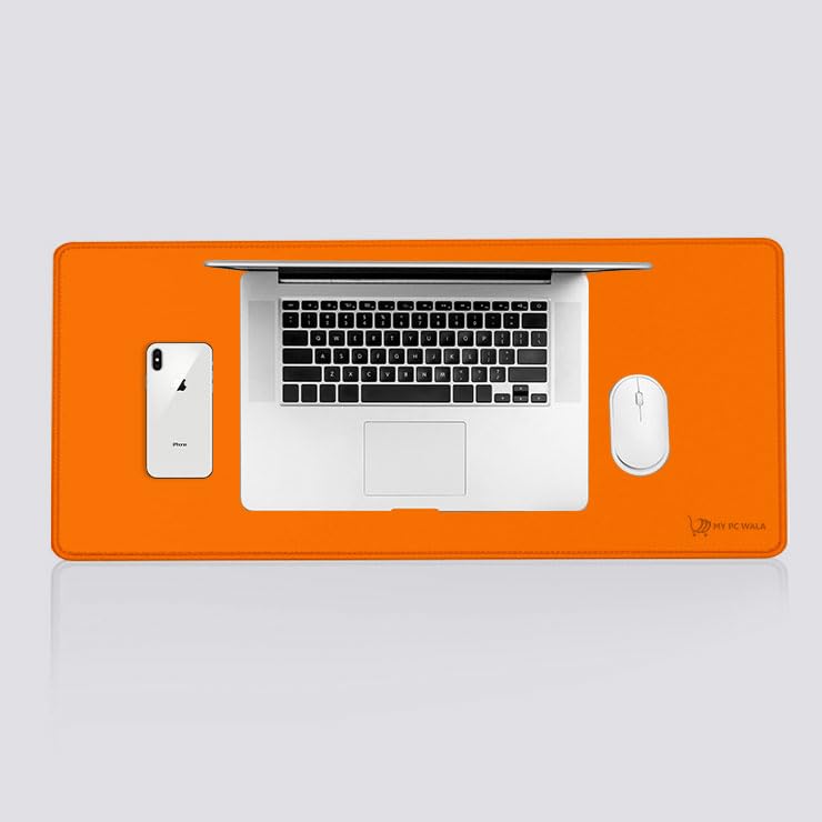 Image of Desk Mat 60x30 cm (11 x 23 inch) Orange | Large Mouse Pad for Office Computer Laptop Keyboard | Waterproof Anti-Slip Rubber Base Desk Mat