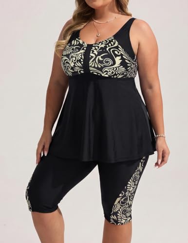 Hanna Nikole Tankini Damen Große Größe Bauchweg Bademode Push Up Tankini Zweiteiliger Set Hohe Taille Sommer Badeanzüge Tankini Oberteil mit Badeshorts 3