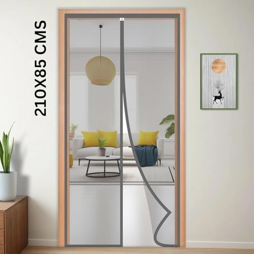Image of Door Polyester Magnetic Curtain Auto Closing Insect Screen for All Door Types with Self Adhesive Hook Tape (200X100 cm, Black-Polyester)