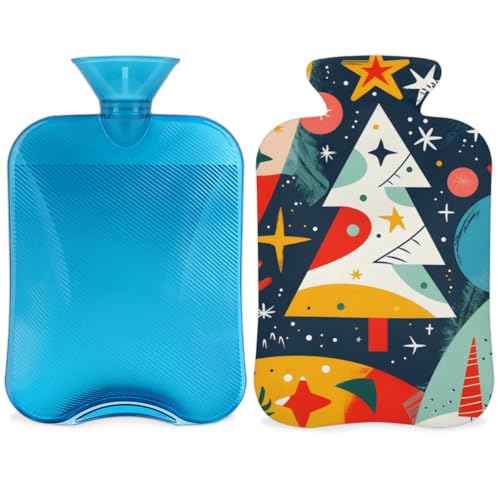Hot Water Bottle with Soft Cover,2L Abstract Tree Hot Water Bag for Hot and Cold Compress, Hand Feet Warmer, Graffiti Tree Rubber Hot or Cold Water Bottle Halloween Christmas Decorations
