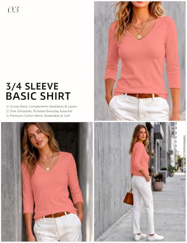Image of Meetrendi Women 3 /4 Sleeve Scoop Neck Top Cotton Slim Fit Basic T-Shirt