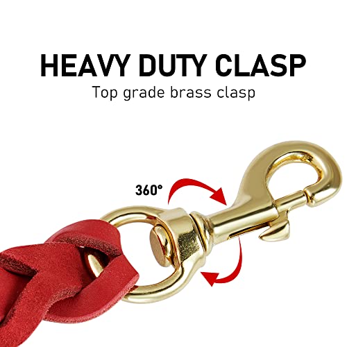 Daihaqiko Leather Dog Leash Braided 4Ft/6Ft Heavy Duty Training For Large Medium Small Breed Dog Brown Standard Pet Leashes (6Ft * 5/8", Red) #TOP4