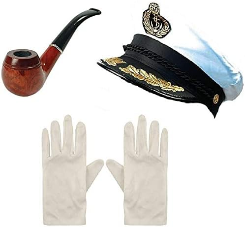 Dreamzfit - Adult Mens Caption Sailor Fancy Dress Costume - Navy Caption Hat Cap Wooden Pipe White Gloves Yacht Boat Ship Marine Army Military Hen/Stag Party Outfits