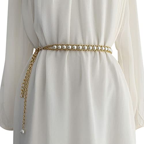 gofidin Thin Chain Waistband, Pearl Waist Strap Adjustable Casual Body Link Belts for Trouser Dress Belts Party