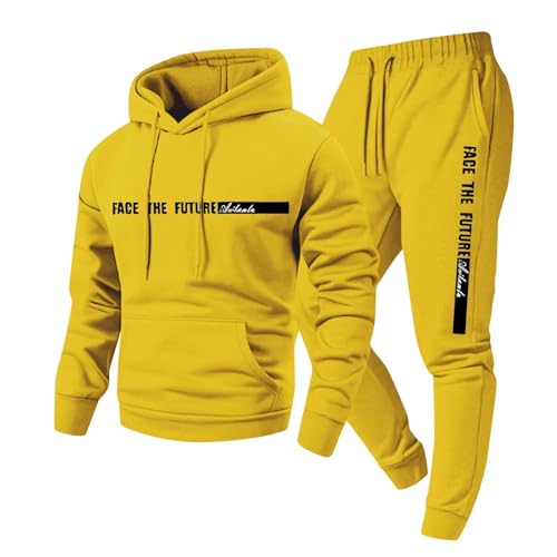 Generisch 2026 Chándal para hombre Sudadera con capucha con cremallera Pantalones para actividades deportivas de ocio, amarillo, S