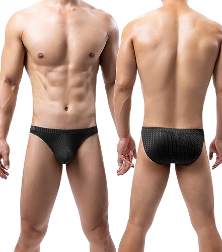 WINDAY Men Briefs Lace Silk Low Rise Bikini Briefs and Breathable Underwear B8852