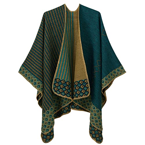 QBSM Women's Shawl Wrap Poncho Ruana Capes Open Front Cardigan Blanket Wraps for Fall and Winter