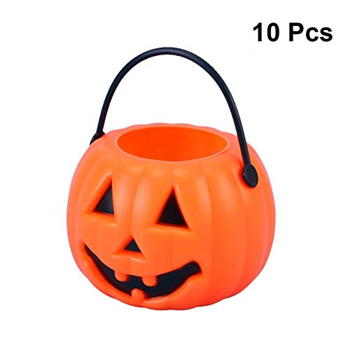 LUOEM 10pcs Halloween Pumpkin Candy Bucket Portable Pumpkin Bucket Children Trick or Treat Bags for Party Favors 3.4 x 2.6 x 2.2 Inch (Orange)