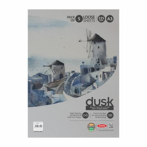 Image of Anupam Dusk Grey Toned Paper - Acid Free - Cold Press Paper - 5 Loose Sheet - 225 GSM - A3