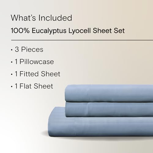 Sijo AiryWeight Tencel Sheet Set, 100% Lyocell Derived from Eucalyptus, Buttery Soft, Architectural Digest 2022 Best Cooling Sheets Winner - 3pc - 1 Pillowcase 1 Fitted 1 Top (Sky, Twin XL)