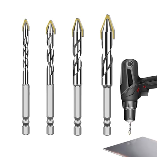 Juego De Brocas De Hormigón | 4 Piezas Antioxidante Para Herramientas Eléctricas - Brocas De Carburo - Para Perforación De Vidrio Cemento Granito Pared Madera Azulejo Porcelana Metal Piedra