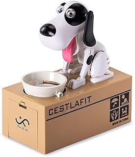 Cestlafit Cute Puppy Hungry Eating Dog Coin Bank, Doggy Coin Bank, Dog Piggy Bank, Coin Munching Toy Money Box