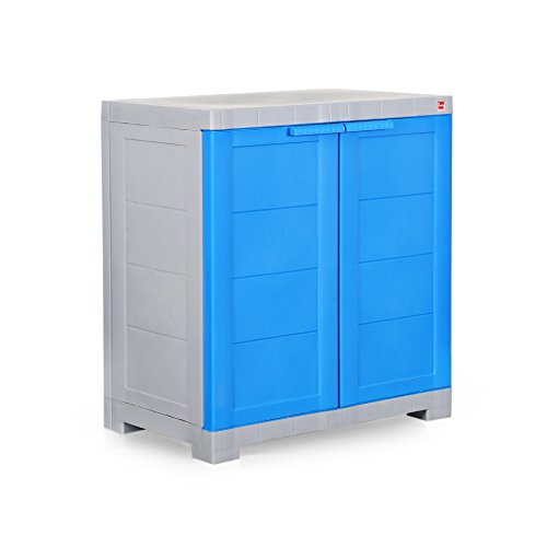 Image of Cello Novelty Compact Bookshelf, Blue & Grey | 2 Dustproof Doors | Space Saving Cupboard | Plastic Book Shelf | Multipurpose Book Shelf for Home, Office | Book Organizer for Library