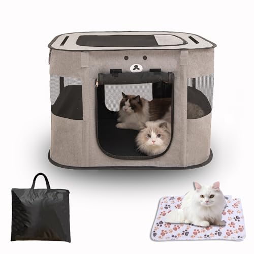 ALGALBLOOM Portable Rectangular cat Litter House, Large Space Foldable cat Bed, top with Detachable Zipper, Indoor and Outdoor Dog and cat enclosures, Easy to Assemble (Grey, L (32