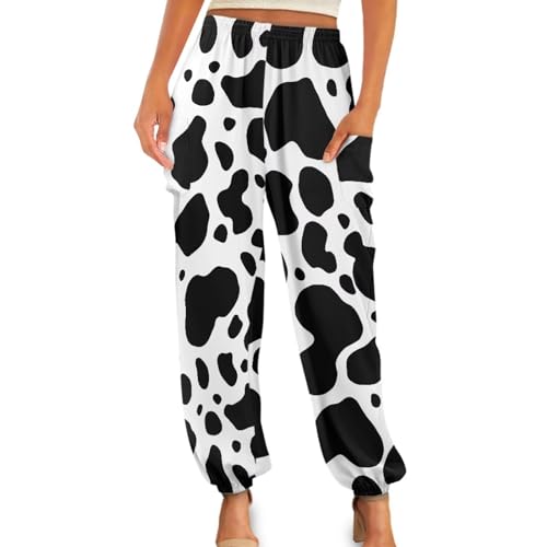 YEXIATODO High Waist Yoga Pants with Pockets Long Y2k Joggers Sweatpants Lounge Streetwear Gym Leggings Cute Cow Print Long Bloomer Pants Beach Vacation 2024 Summer Outfits Clothes-S