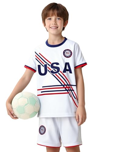 Image of USA United States Kids Boys Youth Sports Soccer Football Kit Jersey Shirt Shorts Set