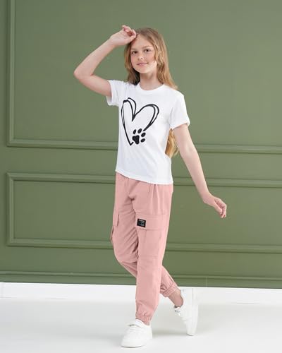 Image of ARTMINE Girls' 2 Piece Outfits Casual Drawstring Jogger Pants and Basic Short Sleeve Top Set, 6-14 Years
