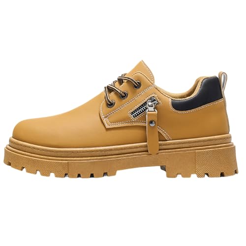 Khaki Men's Fashionable Business Shoes Round Toe Lace Up English Style Work Casual Youth Footwear 2026