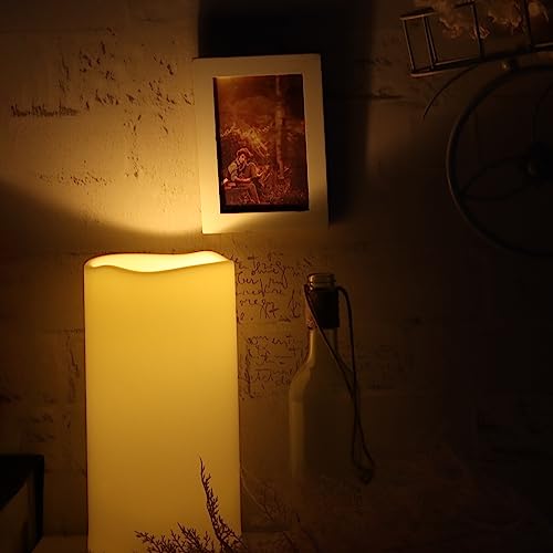 Image of Extra Large Waterproof Outdoor Flameless Candle 6 inch (D) x12 inch(H) Big Tall Battery Operated Pillar Candle with 6-hour Auto Timer Ivory Plastic Realistic Flickering LED Light for Garden Decorations