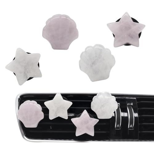 Image of ORIESSE Boho Car Decor,4pcs Beach Car Air Freshener Vent Clips,Natural Crystal Stone Stars Seashell Hippie Decoations for Women,Best Wishes for Lover and Friend (white and pink)