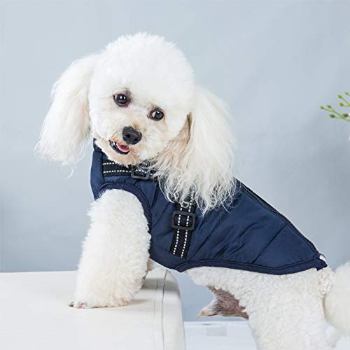 Hundeweste,Hundemantel Wasserdicht,Warme Weste mit Hundegeschirr Winter Warm und weich 9 Farben-Navy M