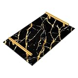 Plateau décoratif en marbre noir et doré avec poignées - Plateau de...