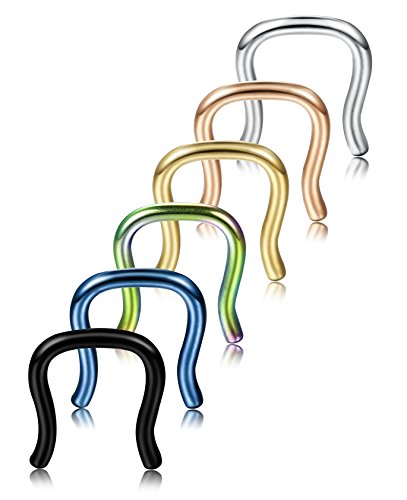 Jstyle 14G 6 Pcs a Set 316L Stainless Steel Septum Piercing Nose Ring Retainer U-Shaped