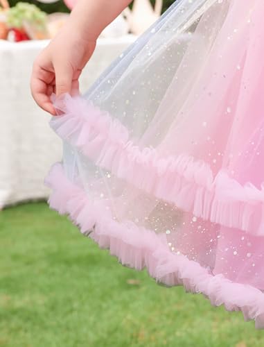 Image of IMEKIS Toddler Kids Girls Sparkle Sequins Tulle Party Dress, Wedding Formal Birthday Tea Party Dresses 2-8T
