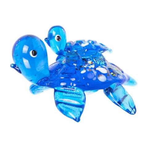 crystalsuncatcher Handmade Glass Tortoise with Baby Art Glass Blown Animal Figurine,Collectible Statue Cover