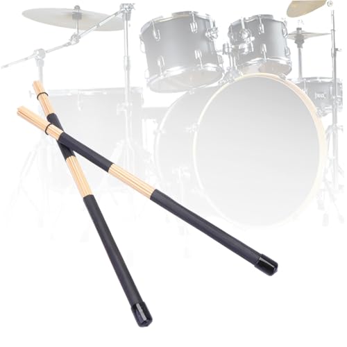 1 par de baquetas de madera con mango de goma para jazz y percusión, ligeras y accesorio para bateristas, color negro