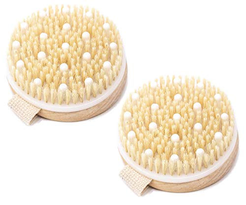 Bath Body Brush for Dry or Wet Brushing Set of 2-Improves Skin's Health and Beauty - Natural Bristle-Natural Bristle Shower Brush for Exfoliating Skin (Round Brush 2 Packs)