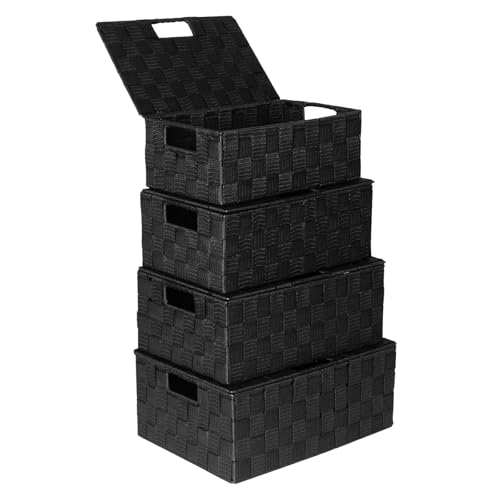 Panier de rangement tressé avec couvercle pour organiser le tiroir de commode