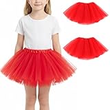ZXTGBQ 2 Faldas Infantiles Cortas de Tul Elástico para Niñas, Tutu Rojo Niña, Tutu Elastico Tul 3 Capas 28 cm de Longitud, Falda Tutú para Niñas para Danza Rendimiento Fiesta(Rojo, 3 Capas)