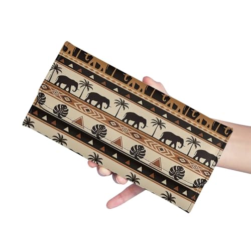 Image of AFPANQZ Tropical Elephant Palm Womens Wallets Leather Trifold Multi Card Holder Slots Wallet, Clutch Phone Holder Zip Inner Pocket Multi-Cards Slots Large Travel Wallet
