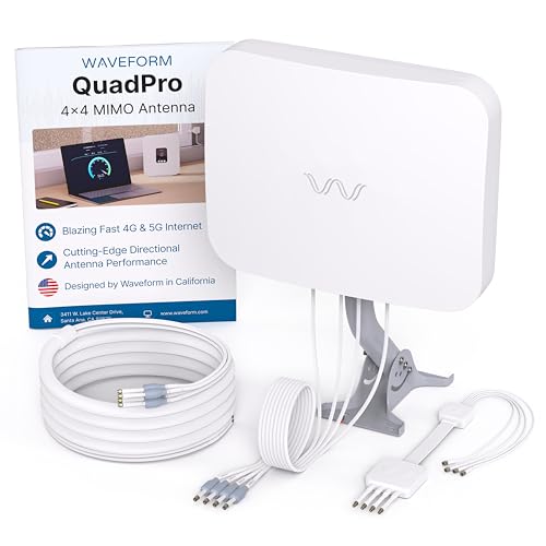 Image of Waveform QuadPro Kit + 60' Total Cable Bundle - 4x4 MIMO Panel for 4G /5G Routers & Gateways for T-Mobile Home Internet, Verizon, AT&T Kit with 3X 20' SMA Cables, Mount, U.Fl adapters, Window Entry