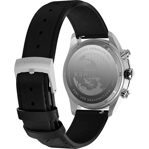 Image of TIMEX Waterbury Heritage Analog Silver Round Dial & Black Leather Strap Band Water Resistant Men's Wrist Watch - TW2Y19300IK