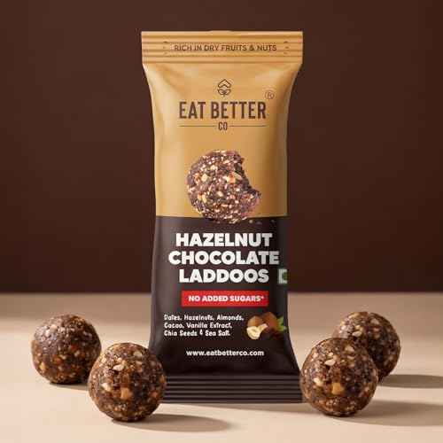 Image of Hazelnut Chocolate Sugar-Free Laddoos | High Protein & Instant Energy | 95% Dry-Fruits - Healthy Chocolate - No Added Sugar | Healthy Snacks | Energy-Bar Replacement (Pack of 4-40gm)