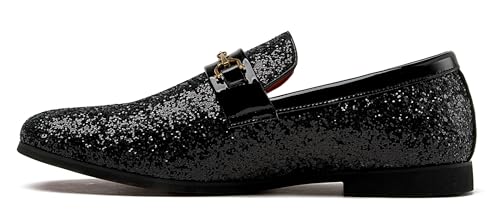 Image of Men Loafer Metallic Textured Slip-on Glitter Sequins Fashion Wedding Dress Shoes Golden