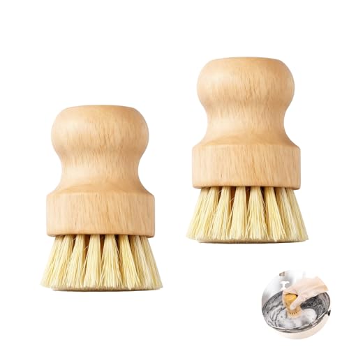 2 Pcs Brosse à Vaisselle Recurer de Nettoyage Bois Ustensiles, Vaisselle en Bois, Brosse Poêle en Bambou, Brush à Champignons et Brush à Légumes pour Une Prise Facilitée dans la Paume de la Main