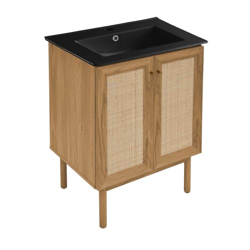 Image of Swiss Madison Classe 24 in. Oak Bathroom Vanity with Black Ceramic Sink Top