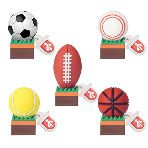 16GB*5 USB Chiavette Usb Flash Drive, Penna Usb Pendrive Tennis/Baseball/Soccer/Basketball/Rugby, famiglia del bambino(16GB*5,Tennis/Baseball/Soccer/Basketball/Rugby)