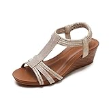  Sandales à Talons Compensés Rétro de Style Romain pour Femmes Chaussures Légères à Barre en T Pour Dames Été