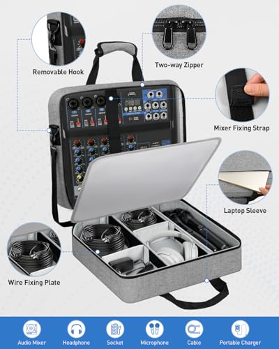 Image of Audio Mixer Travel Case Compatible with RODECaster Pro, RODECaster Pro II, TC-Helicon GoXLR, 10mm Padding, Adjustable Cable Storage, Large DJ Mixer Bag for Podcast Equipment and Microphones