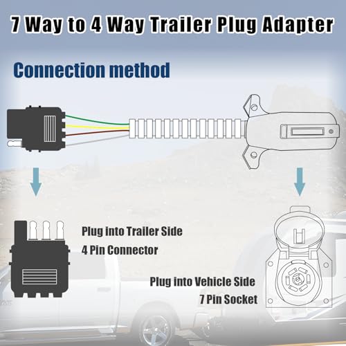 maierke 7 Pin to 4 Pin Trailer Light Adapter 7 Way Blade to 4 Way Flat Trailer Plug Adapter,Single-Function 7 Way to 4 Way Trailer for RV Truck - Thumbnail 2