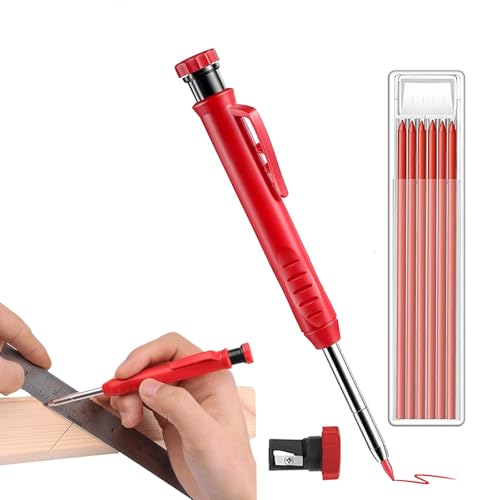 建築用シャーペン 大工用鉛筆 1本赤 替え芯1色6本付き 2.8mm 建築用鉛筆 マーキングペン カーペンターペンシル すみつけシャープペンシル 大工/建築/工事/マークアップ (赤)