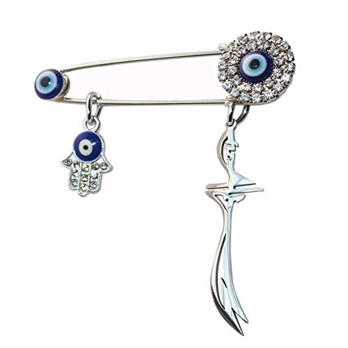 Muslim HZ Zulfiqar Sword of Imam Ali Turkish Evil Eye Hamsa Hand of Fatima Baby Pin Stainless Steel Scarf Hijab Brooch