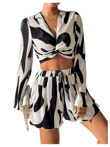 Verdusa Conjunto feminino de 2 peças com manga de sino torcido e ...