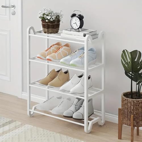 Image of Lukzer 4 Layer Metal Plastic Shoe Rack Stand, Detachable Multi Purpose Storage Organizer Shelf with Unique Feet Design, Space Saving Shoe Holder for Entryway Bedroom Closet (CH-044 /White /57x45x20 cm)