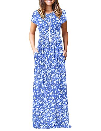 Image of MISFAY Women's Short Sleeve Maxi Dresses Long Casual Dresses with Pockets | Empire Elastic Waist, Crew Neck, Floor Length, Strentchy Flowy A Line Fit, Loose Plain Summer Outfits, Vacation Wear
